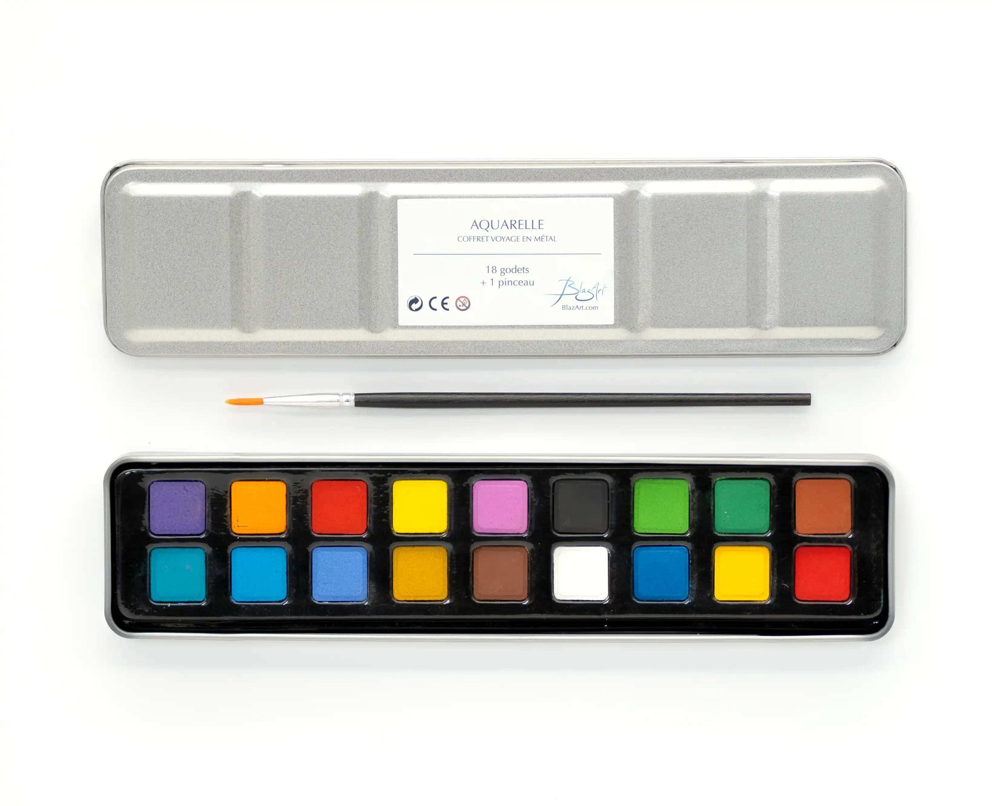 Aquarelle Coffret voyage en métal fond bois
