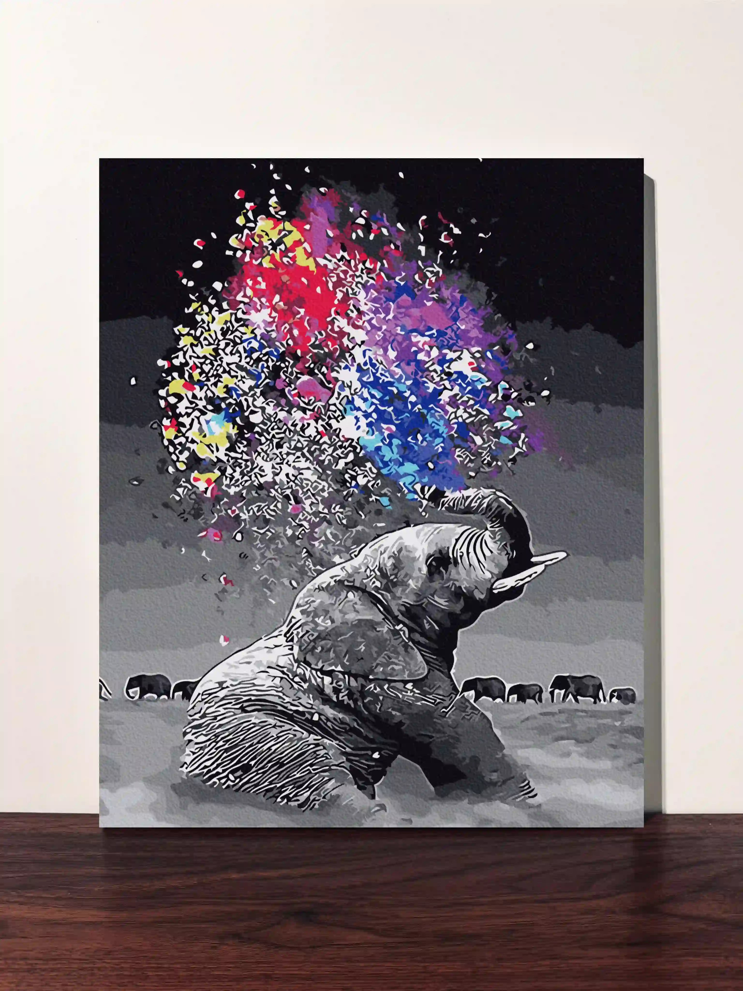 peinture par numero toile tendue elephant pop art