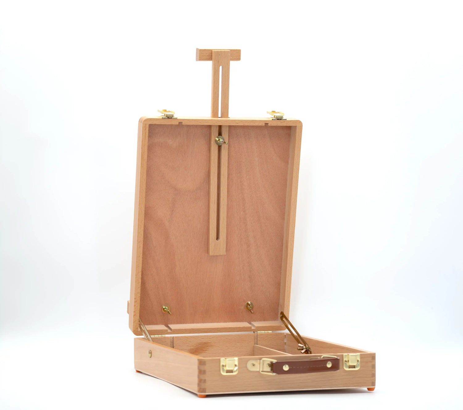 Chevalet de table en bois avec coffre mallette ouvert