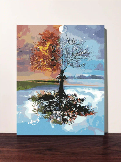 peinture par numero toile tendue arbre 4 saison