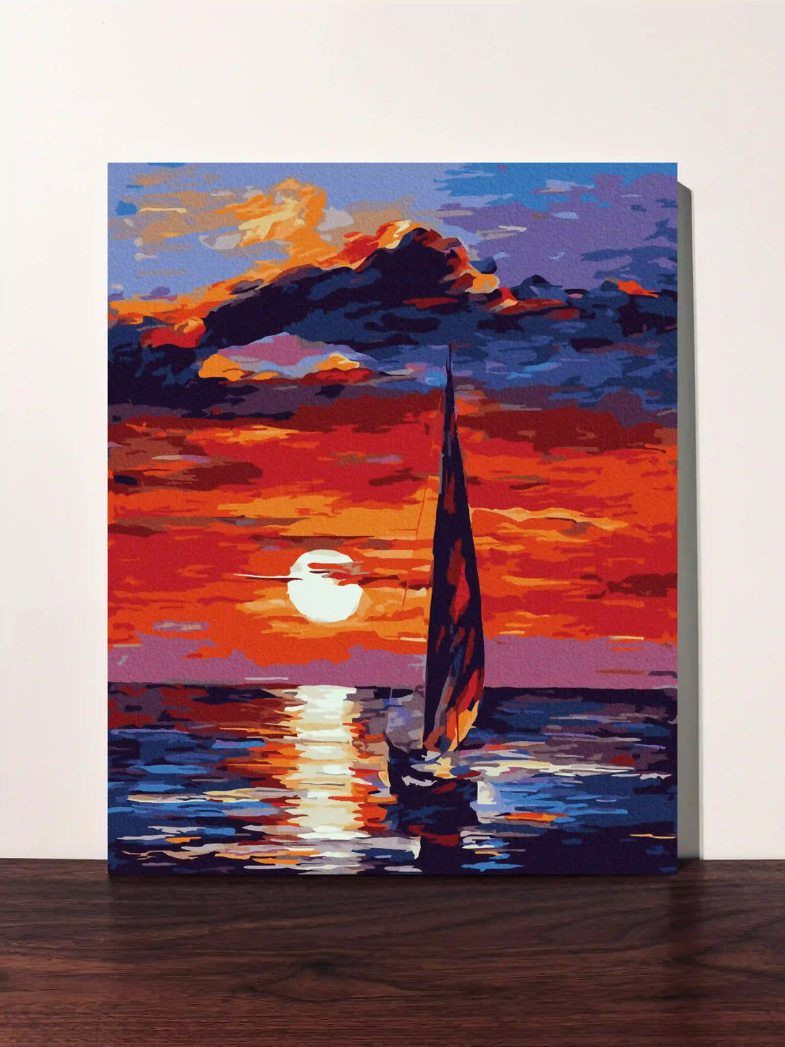 peinture par numero toile tendue voilier coucher soleil