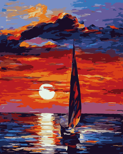 Peinture par numéro Voilier coucher de soleil